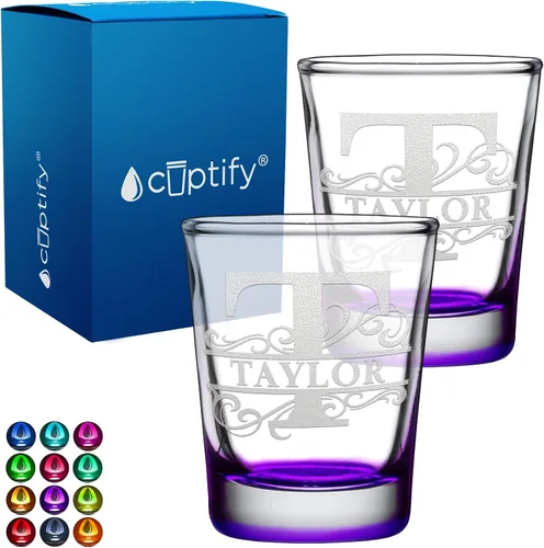 Vista 57 de Cuptify Inicial de cristal con monograma y nombre de 2 onzas, parte inferior negra grabada con texto personalizado para regalos, bodas, cumpleaños