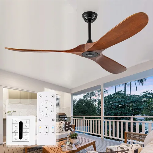 Vista 10 de Ventilador de techo negro de 36 pulgadas sin luces, pequeños ventiladores de techo de madera sin luces con control remoto, 3 aspas, hélice