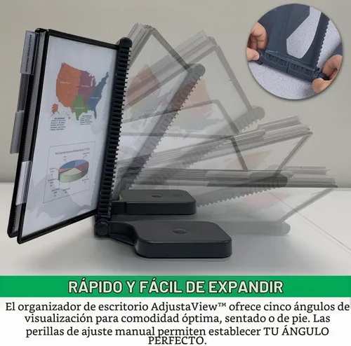 Vista 4 de Ultimate Office AdjustaView Organizador de escritorio de referencia de 10 bolsillos con bolsillos de carga fácil y base compacta y pesada para mayor