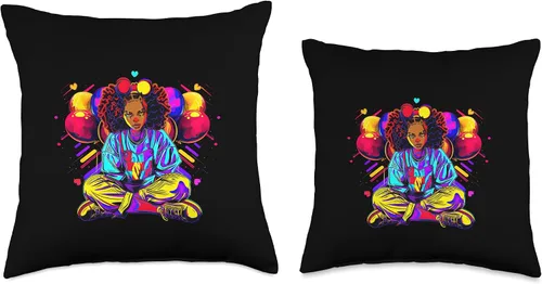 Vista 3 de Streetwear synthwave 80s 90s black pride girl clown hip teen Throw Pillow