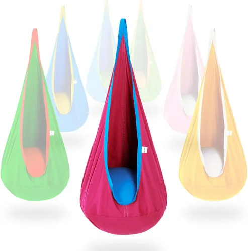 Vista 12 de Hamaca tipo cápsula OUTREE 100% de algodón para niños. Para uso interior y exterior, Azul