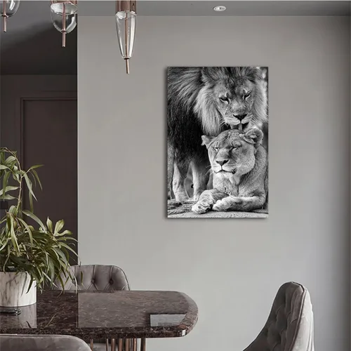 Vista 2 de Póster de león de África, foto minimalista moderna y minimalista, arte de pared de león y leona para sala de estar, lienzo de pintura de animales