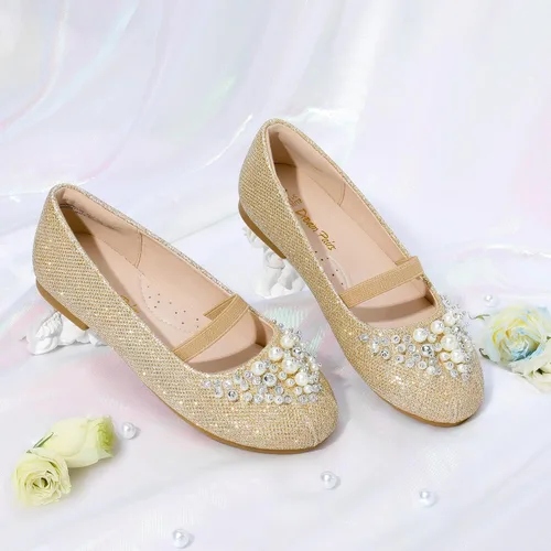 Vista 3 de DREAM PAIRS Zapatos de ballet planos con flores para niñas, Mary Jane, zapatos planos de bailarina para vestido de diariobodafiesta