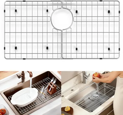 Vista 11 de Protectores de fregadero para fregadero de cocina, 12 x 11 pulgadas, protector de fregadero centrado en rejilla, material de acero inoxidable 304