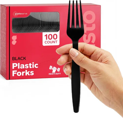 Vista 8 de Comfy Package [Paquete combinado de 360 unidades] cubiertos básicos de plástico negro, utensilios desechables pesados, 180 tenedores, 120 cucharas