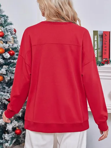 Vista 3 de Fisoew Sudaderas de Navidad de gran tamaño para mujer, manga larga, cuello redondo, estampado de reno, divertido y lindo suéter