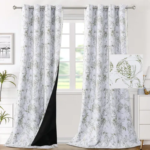 Vista 52 de H.VERSAILTEX - Cortinas 100% blackout con estampado floral de cattleyas, 45 pulgadas de largo, juego de 2 paneles térmicos con forro negro, a prueba