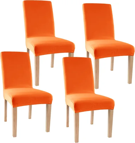 Vista 17 de Obstal - Juego de 4 fundas para sillas de comedor elásticas en negro de spandex, extraíbles y lavables, fundas de asiento para sillas de cocina