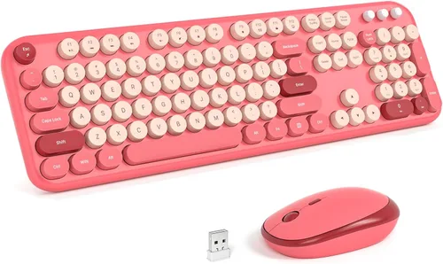 Vista 14 de Dilter Combo de teclado y mouse inalámbricos, teclado retro portátil con tamaño compacto, mouse conectado USB 2 en 1 para Windows 7/8/10, laptop