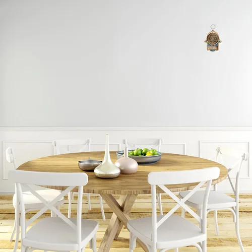 Vista 4 de My Daily Styles Hamsa de madera judía Estrella de David - Bendición para el hogar buena suerte decoración de pared con turquesa simulada