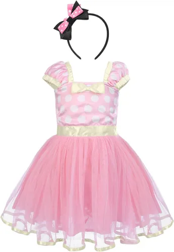 Vista 13 de IWEMEK - Maillot de ballet con diadema para niña con lunares, disfraz con diadema, leotardo