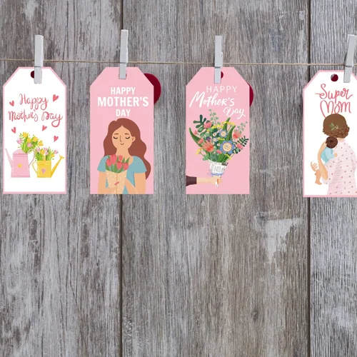 Vista 6 de Doumeny Etiquetas de regalo de papel para el Día de la Madre, 120 etiquetas colgantes para el día de la madre, etiquetas colgantes con texto