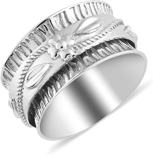 Vista 10 de Shop LC 925 Sterling Silver Boho Spinner Fidget Anxiety Ring for Women 3 rayas.