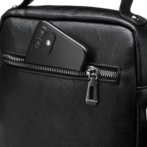 Vista 3 de SonaGear Bolso bandolera de cuero para hombre, elegante maletín para el trabajo y la oficina, diseño cruzado, elegante acabado de cuero