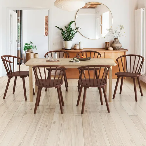 Vista 9 de LUE BONA Juego de 2 sillas de comedor negras, sillas de comedor de madera estilo granja con respaldo semicircular, silla de comedor con husos