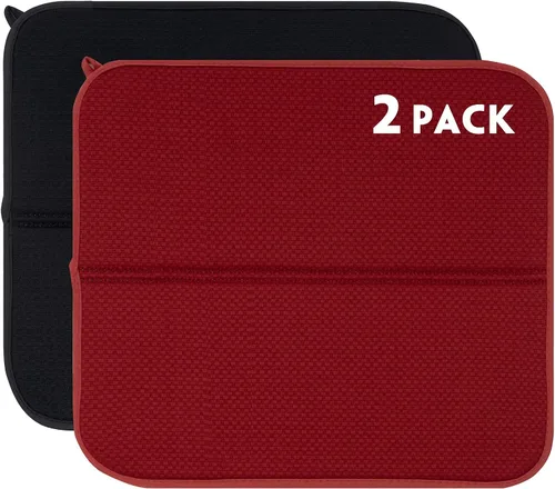 Vista 11 de Paquete de 2 tapetes de secado de platos para encimera de cocina, absorbentes, tapetes escurridor de platos de microfibra, almohadilla de secado