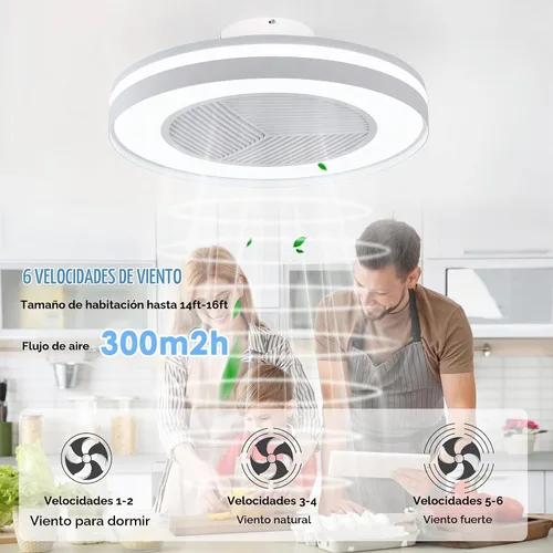 Vista 4 de Ventiladores de techo inteligentes de bajo perfil con control remoto/APP de 3 luces regulables, ventiladores de techo sin aspas de 20" con 6