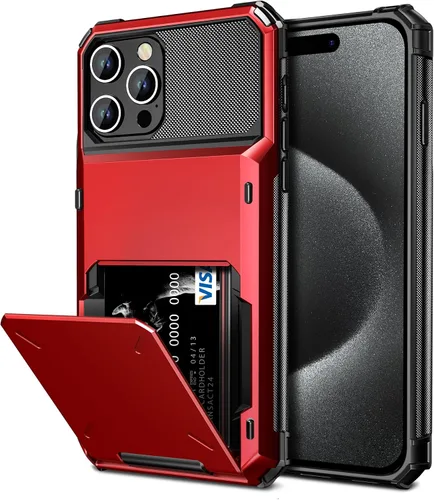 Vista 11 de Vofolen Funda compatible con iPhone 15 con soporte para tarjetas, funda de doble capa de 4 tarjetas, resistente a prueba de golpes, ranura