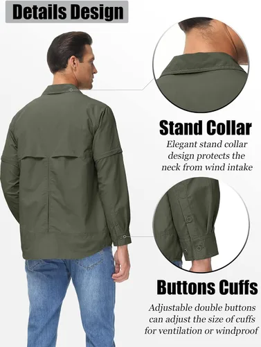 Vista 6 de TACVASEN Camisa de manga larga convertible, transpirable, de secado rápido, con protección UV, para hombre