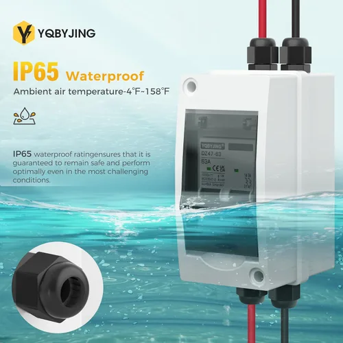 Vista 182 de Interruptor de desconexión de panel solar CC 20 Amp AC Caja de interruptor de circuito en miniatura 500V 2 polos con caja IP65 impermeable a prueba