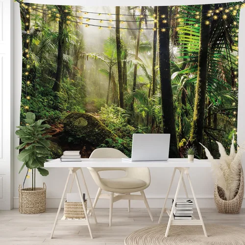 Vista 7 de Ambesonne Tapiz Puerto Rico tamaño King, camino de la selva a través del bosque nacional El Yunque, colcha colgante de pared, decoración de pared