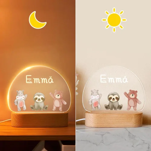Vista 6 de VEELU Regalos personalizados para niños, luz nocturna con nombre personalizado con lindos animales, lámpara LED acrílica para bebé, regalo