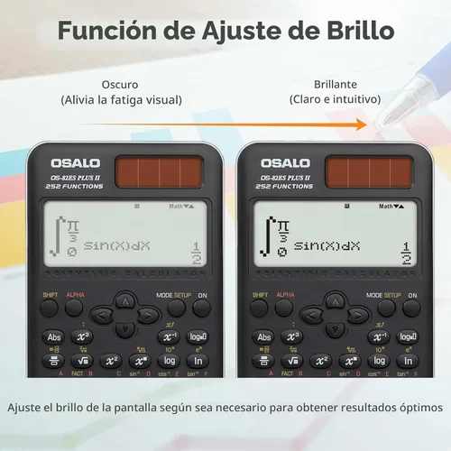Vista 4 de OSALO Calculadora científica 252 funciones Pantalla escrita de 2 líneas y calculadoras solares de batería para estudiantes de secundaria (OS-82ES-2)