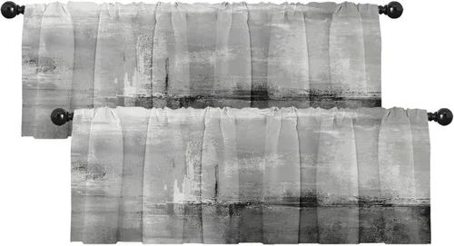 Vista 10 de Emvency Paquete de 2 cenefas para ventana, cortinas opacas de arte moderno abstracto azul, cortinas ajustables para ventanas, sala de estar, cocina