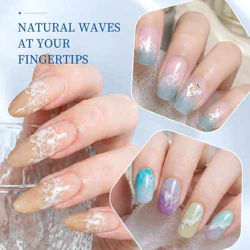 Vista 7 de JODSONE Ocean Wave - Esmalte de uñas en gel, 0.6 fl oz, líquido floreciente blanco ondulado para propagar el efecto de onda, texturas de ondas