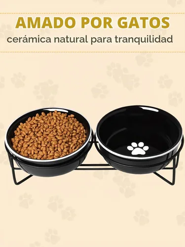Vista 4 de GDCZ Ceramics - Cuencos elevados para gatos con soporte de metal Heighten, 15 onzas (negro)
