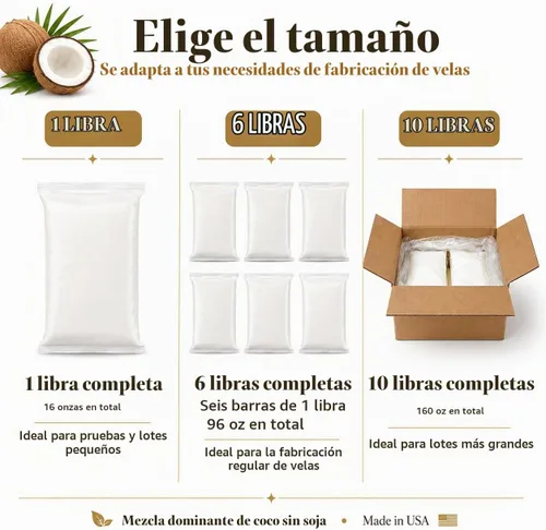 Vista 2 de FLEUR DE SPA True Coconut Candle Making Wax, barra de 1 libra, fabricada en Estados Unidos