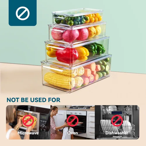Vista 5 de Luckore - Juego de 4 contenedores organizadores para refrigerador, organizadores transparentes y almacenamiento, apilables con tapas, contenedores