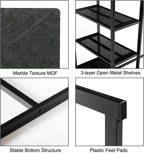 Vista 8 de COSTWAY Juego de comedor de 3 piezas, compacto de 2 sillas y juego de mesa, juego de cocina con mármol sintético rectangular, 3 estantes