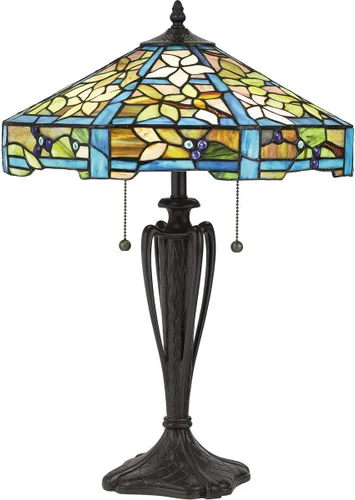 Vista 3 de Quoizel TF5212TVB Duffy Tiffany - Lámpara de mesa de flores artesanales, 2 luces, 150 vatios, bronce vintage