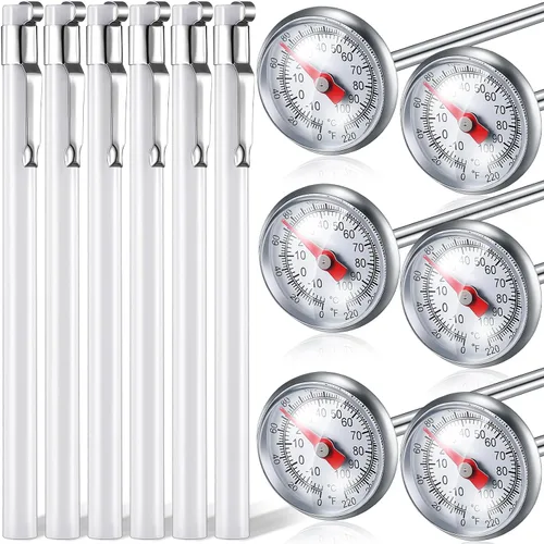 Vista 10 de Xuhal 6 piezas de termómetro de cocina de acero inoxidable con vástago largo de 5 pulgadas y esfera de 1 pulgada para leche, espumado, alimentos