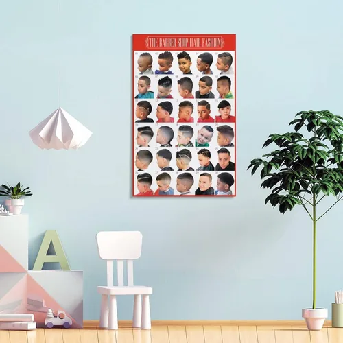 Vista 4 de Póster de guía de peinado infantil de peluquería para niños, impresiones artísticas para decoración de pared, decoración de habitación, decoración