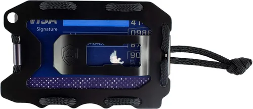 Vista 4 de Trayvax Cartera de metal delgada original 20 para hombre perfil de bolsillo frontal con bloqueo RFID diseño táctico multifuncional de aluminio que
