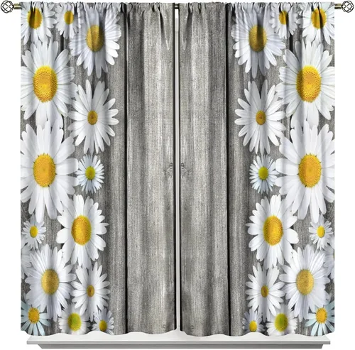 Vista 68 de Cortinas de cocina rústicas y florales, estilo retro, estilo granja, cabaña, casa de campo, margaritas, estilo granja, ventana, puerta