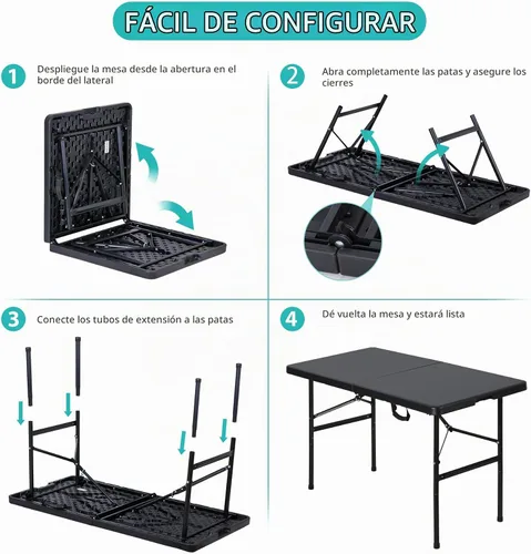 Vista 5 de ZenStyle Mesa plegable resistente de 4 pies, parte superior de plástico y patas de acero, mesa de utilidad para interiores y exteriores con asa