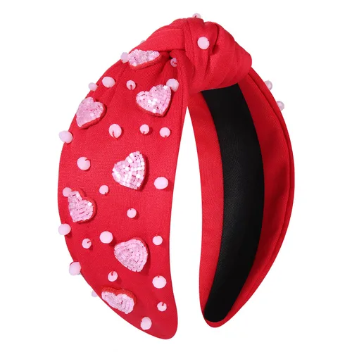Vista 15 de MOLOCH Diadema de corazón rosa para mujer con diamantes de imitación, diadema de corazón con nudo de cristal, banda ancha de terciopelo a la moda