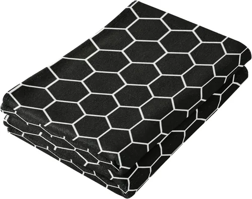 Vista 3 de Juego de 2 toallas faciales de poliéster suave y absorbente para baño, diseño de panal de abeja, hexagonal, negro y blanco, para peluquería