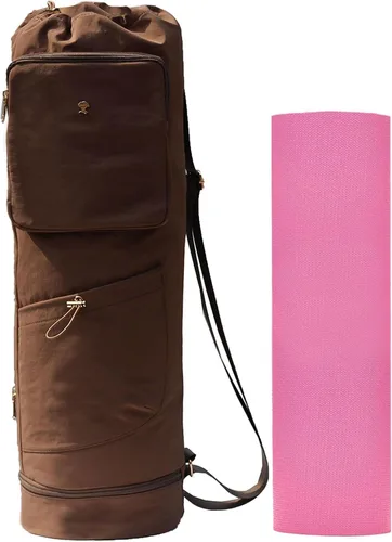 Vista 9 de ESVAN Bolsa para esterilla de yoga con múltiples bolsillos. Bolsa de transporte con cordón para esterilla de yoga, Pilates, ejercicio. Bolsa