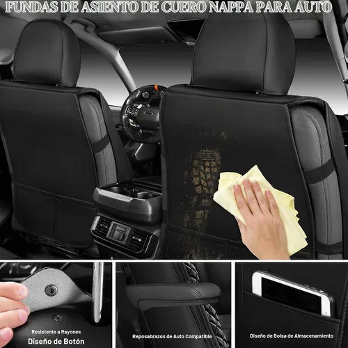 Vista 3 de CAR PASS Juego completo de fundas de asiento de automóvil de piel de napa para automóvil, protector de asiento de lujo para automóviles, Negro