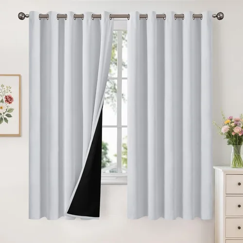 Vista 17 de YoungsTex - Cortinas 100% opacas para dormitorio, con aislamiento térmico y ojales, cortinas oscuras negras con capa pesada para ventana de sala