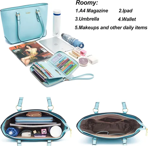 Vista 5 de Handbags for Women Large Tote Shoulder Bags Top Handle Satchel Purses Wallet set 2pcs
