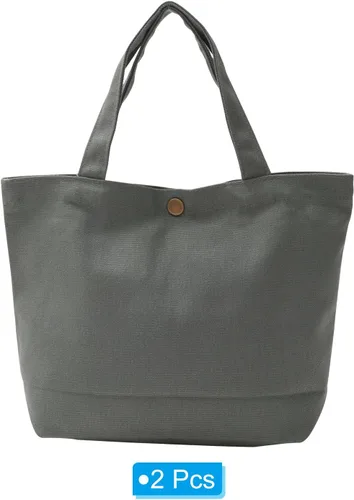 Vista 4 de PATIKIL Bolsa de lona para mujer, pequeña bolsa de lona con botón, de algodón, resistente, reutilizable, para el almuerzo, teñido de vinilo, regalos