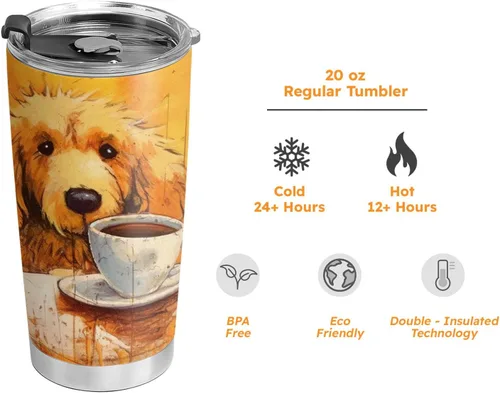 Vista 7 de Regalos de Golden Retriever de 20 onzas para los amantes de los perros, regalos de café para los amantes del café, fresco, divertido, lindo vaso