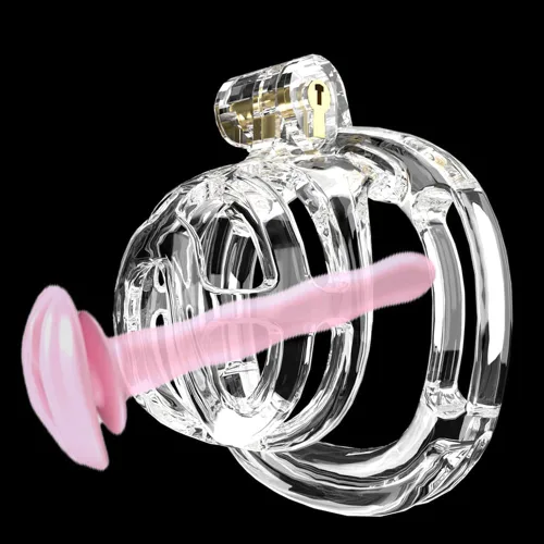 Vista 7 de Heuceo Jaula de castidad pequeña y ligera con 4 anillos y cinturón de castidad y dilatador uretral de silicona para hombre, mini jaula de pene liso