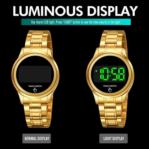 Vista 5 de Relojes de pulsera de lujo de moda digital LED táctil para mujer mujer minimalista simple vestido de acero inoxidable