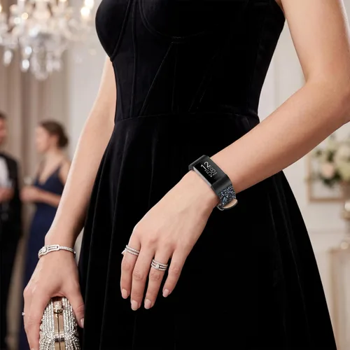 Vista 6 de Bandas brillantes compatibles con Fitbit Charge 2, correa de repuesto de cuero brillante con purpurina compatible con pulseras Fitbit Charge 2